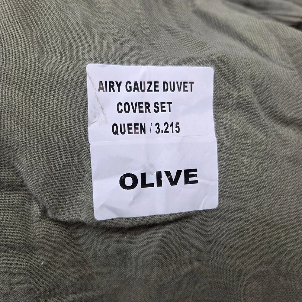 QUINCE Organic Airy Gauze Duvet Cover Set Full/Queen Olive 6664 - Picture 9 of 13